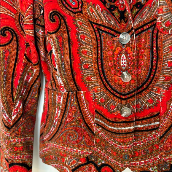 Ladies Isaac Mizrahi Red Corduroy Paisley Print Blazer - Picture 9 of 10